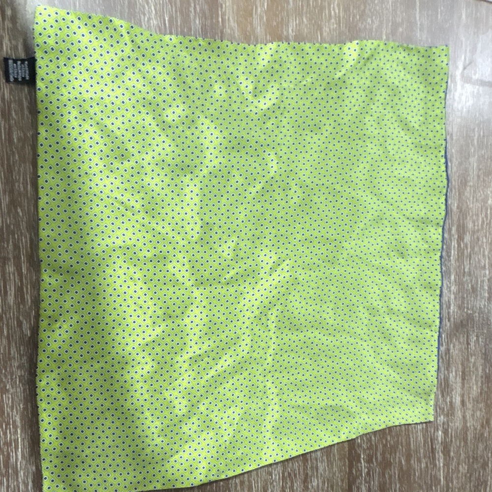 Green Blue White Geometric Silk Satin Pocket Square Double Sided Handmade Men